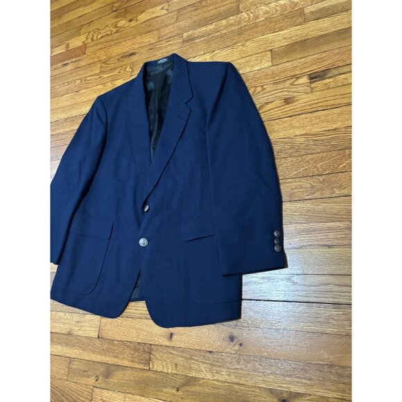 Towncraft Mens Blazer Jacket Sz 42S Blue Solid 2 Metal Button Sport Coat Vintage - Picture 2 of 6